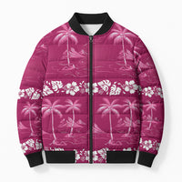 Pink Hawaii Palm Tree Hibiscus Bomber Puffer Jacket Fantasy Summer Vibe LT01 Unisex Pink - Polynesian Pride