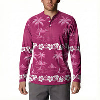 Pink Hawaii Palm Tree Hibiscus Button Sweatshirt Fantasy Summer Vibe LT01 - Polynesian Pride