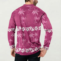 Pink Hawaii Palm Tree Hibiscus Button Sweatshirt Fantasy Summer Vibe LT01 - Polynesian Pride
