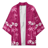 Pink Hawaii Palm Tree Hibiscus Kimono Fantasy Summer Vibe LT01 Unisex Pink - Polynesian Pride