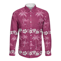 Pink Hawaii Palm Tree Hibiscus Long Sleeve Button Shirt Fantasy Summer Vibe LT01 Unisex Pink - Polynesian Pride