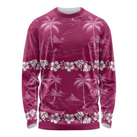 Pink Hawaii Palm Tree Hibiscus Long Sleeve Shirt Fantasy Summer Vibe LT01 Unisex Pink - Polynesian Pride