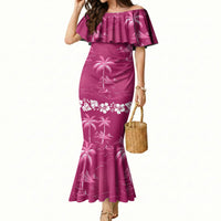 Pink Hawaii Palm Tree Hibiscus Mermaid Dress Fantasy Summer Vibe LT01 Women Pink - Polynesian Pride