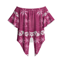 Pink Hawaii Palm Tree Hibiscus Off Shoulder Wrap Waist Top Fantasy Summer Vibe LT01 - Polynesian Pride