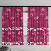 Pink Hawaii Palm Tree Hibiscus Window Curtain Fantasy Summer Vibe LT01 With Hooks Pink - Polynesian Pride