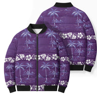 Purple Hawaii Palm Tree Hibiscus Bomber Puffer Jacket Fantasy Summer Vibe LT01 - Polynesian Pride