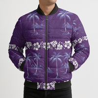 Purple Hawaii Palm Tree Hibiscus Bomber Puffer Jacket Fantasy Summer Vibe LT01 - Polynesian Pride