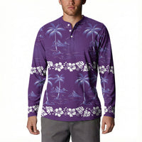 Purple Hawaii Palm Tree Hibiscus Button Sweatshirt Fantasy Summer Vibe LT01 - Polynesian Pride
