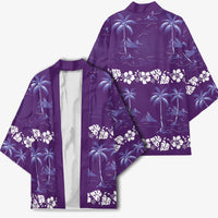 Purple Hawaii Palm Tree Hibiscus Kimono Fantasy Summer Vibe LT01 - Polynesian Pride