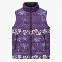 Purple Hawaii Palm Tree Hibiscus Sleeveless Puffer Jacket Fantasy Summer Vibe LT01 Unisex Purple - Polynesian Pride
