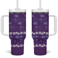 Purple Hawaii Palm Tree Hibiscus Tumbler With Handle Fantasy Summer Vibe LT01 One Size: 40 oz Purple - Polynesian Pride