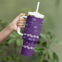 Purple Hawaii Palm Tree Hibiscus Tumbler With Handle Fantasy Summer Vibe LT01 - Polynesian Pride