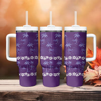 Purple Hawaii Palm Tree Hibiscus Tumbler With Handle Fantasy Summer Vibe LT01 - Polynesian Pride