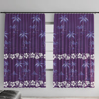 Purple Hawaii Palm Tree Hibiscus Window Curtain Fantasy Summer Vibe LT01 With Hooks Purple - Polynesian Pride