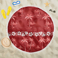 Red Hawaii Palm Tree Hibiscus Beach Blanket Fantasy Summer Vibe LT01 One Size 150cm Red - Polynesian Pride