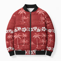 Red Hawaii Palm Tree Hibiscus Bomber Puffer Jacket Fantasy Summer Vibe LT01 Unisex Red - Polynesian Pride