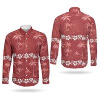 Red Hawaii Palm Tree Hibiscus Couples Matching Summer Maxi Dress and Long Sleeve Button Shirt Fantasy Summer Vibe