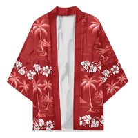 Red Hawaii Palm Tree Hibiscus Kimono Fantasy Summer Vibe LT01 Unisex Red - Polynesian Pride