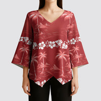 Red Hawaii Palm Tree Hibiscus Kimono Sleeve Blouse Fantasy Summer Vibe LT01 - Polynesian Pride