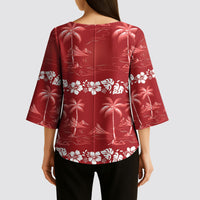 Red Hawaii Palm Tree Hibiscus Kimono Sleeve Blouse Fantasy Summer Vibe LT01 - Polynesian Pride