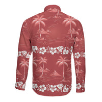 Red Hawaii Palm Tree Hibiscus Long Sleeve Button Shirt Fantasy Summer Vibe LT01 - Polynesian Pride