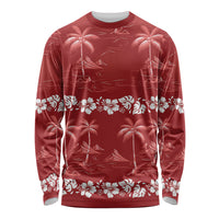 Red Hawaii Palm Tree Hibiscus Long Sleeve Shirt Fantasy Summer Vibe LT01 Unisex Red - Polynesian Pride