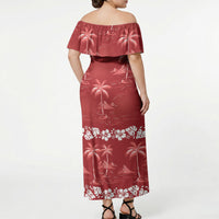 Red Hawaii Palm Tree Hibiscus Off Shoulder Maxi Dress Fantasy Summer Vibe LT01 - Polynesian Pride