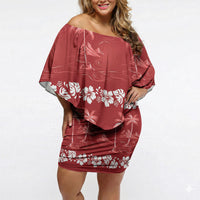 Red Hawaii Palm Tree Hibiscus Off Shoulder Short Dress Fantasy Summer Vibe LT01 Women Red - Polynesian Pride