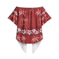 Red Hawaii Palm Tree Hibiscus Off Shoulder Wrap Waist Top Fantasy Summer Vibe LT01 - Polynesian Pride