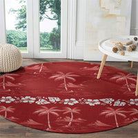 Red Hawaii Palm Tree Hibiscus Round Carpet Fantasy Summer Vibe LT01 - Polynesian Pride