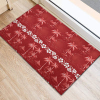 Red Hawaii Palm Tree Hibiscus Rubber Doormat Fantasy Summer Vibe LT01 - Polynesian Pride