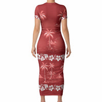 Red Hawaii Palm Tree Hibiscus Short Sleeve Bodycon Dress Fantasy Summer Vibe