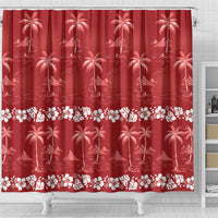 Red Hawaii Palm Tree Hibiscus Shower Curtain Fantasy Summer Vibe LT01 - Polynesian Pride