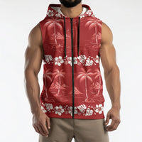 Red Hawaii Palm Tree Hibiscus Sleeveless Zip Hoodie Fantasy Summer Vibe LT01 - Polynesian Pride