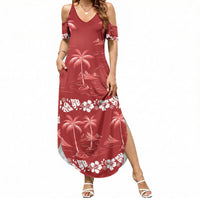 Red Hawaii Palm Tree Hibiscus Summer Maxi Dress Fantasy Summer Vibe LT01 Women Red - Polynesian Pride