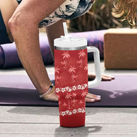 Red Hawaii Palm Tree Hibiscus Tumbler With Handle Fantasy Summer Vibe LT01 - Polynesian Pride