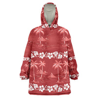 Red Hawaii Palm Tree Hibiscus Wearable Blanket Hoodie Fantasy Summer Vibe LT01 One Size Red - Polynesian Pride