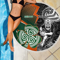 New Zealand and Ireland Rugby Beach Blanket Silver Fern With Shamrock 2023 World Cup LT01 - Wonder Print Shop