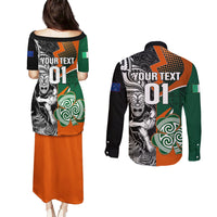 New Zealand and Ireland Rugby Couples Matching Puletasi Dress and Long Sleeve Button Shirts Silver Fern With Shamrock 2023 World Cup LT01 - Polynesian Pride