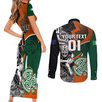 New Zealand and Ireland Rugby Couples Matching Short Sleeve Bodycon Dress and Long Sleeve Button Shirts Silver Fern With Shamrock 2023 World Cup LT01 - Polynesian Pride