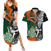 New Zealand and Ireland Rugby Couples Matching Summer Maxi Dress and Hawaiian Shirt Silver Fern With Shamrock 2023 World Cup LT01 Art - Polynesian Pride