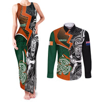 New Zealand and Ireland Rugby Couples Matching Tank Maxi Dress and Long Sleeve Button Shirts Silver Fern With Shamrock 2023 World Cup LT01 Art - Polynesian Pride