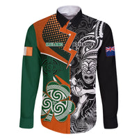 New Zealand and Ireland Rugby Family Matching Long Sleeve Bodycon Dress and Hawaiian Shirt Silver Fern With Shamrock 2023 World Cup LT01 Dad's Shirt - Long Sleeve Art - Polynesian Pride