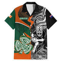 New Zealand and Ireland Rugby Family Matching Mermaid Dress and Hawaiian Shirt Silver Fern With Shamrock 2023 World Cup LT01 Dad's Shirt - Short Sleeve Art - Polynesian Pride