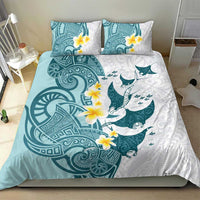 Maori Manta Ray Plumeria Teal Bedding Set
