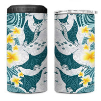 Maori Manta Ray Plumeria Teal 4 in 1 Can Cooler Tumbler