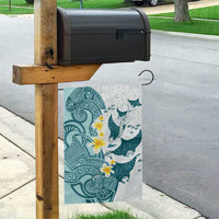 Maori Manta Ray Plumeria Teal Garden Flag