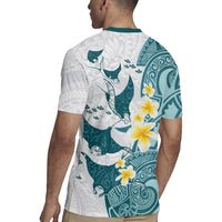 Maori Manta Ray Plumeria Teal Rugby Jersey