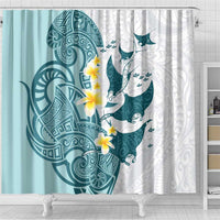 Maori Manta Ray Plumeria Teal Shower Curtain