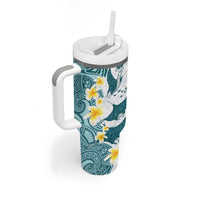 Maori Manta Ray Plumeria Teal Tumbler With Handle